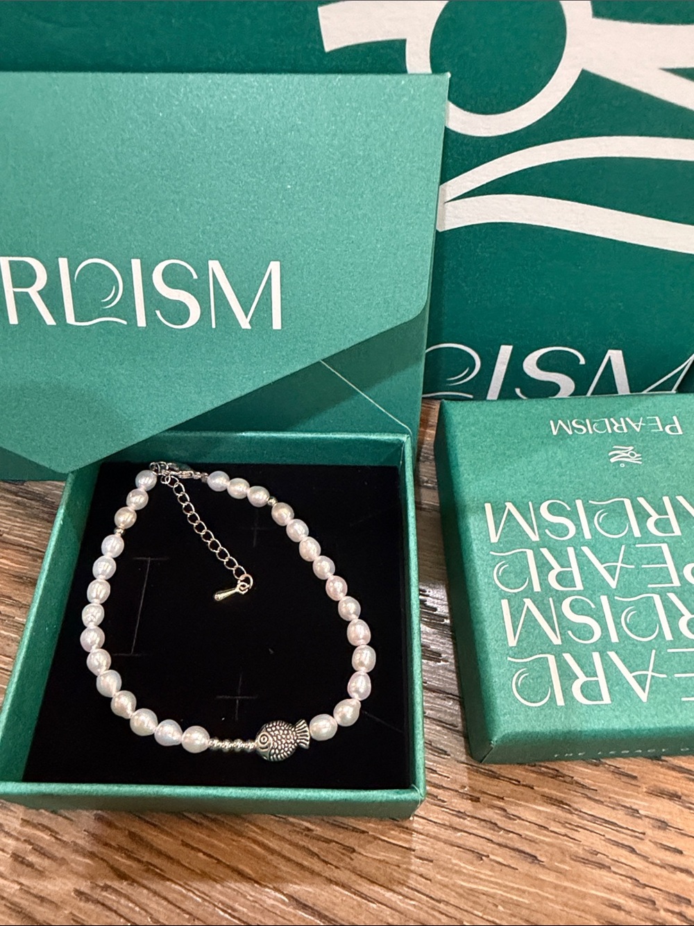 Freshwater White Pearl Bracelet with Silver Fish Accent 18k Plated